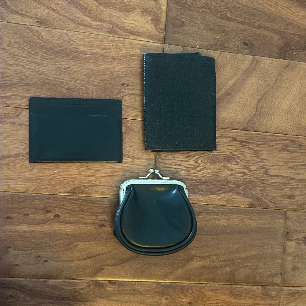 x3 Non Signe Black Genuine Leather Wallet Kisslock Trio